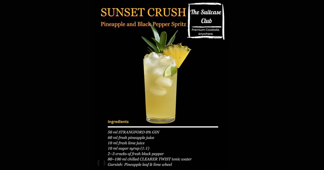 Sunset Crush, A Strangford Zero Gin Cocktail | By The Suitcase Club